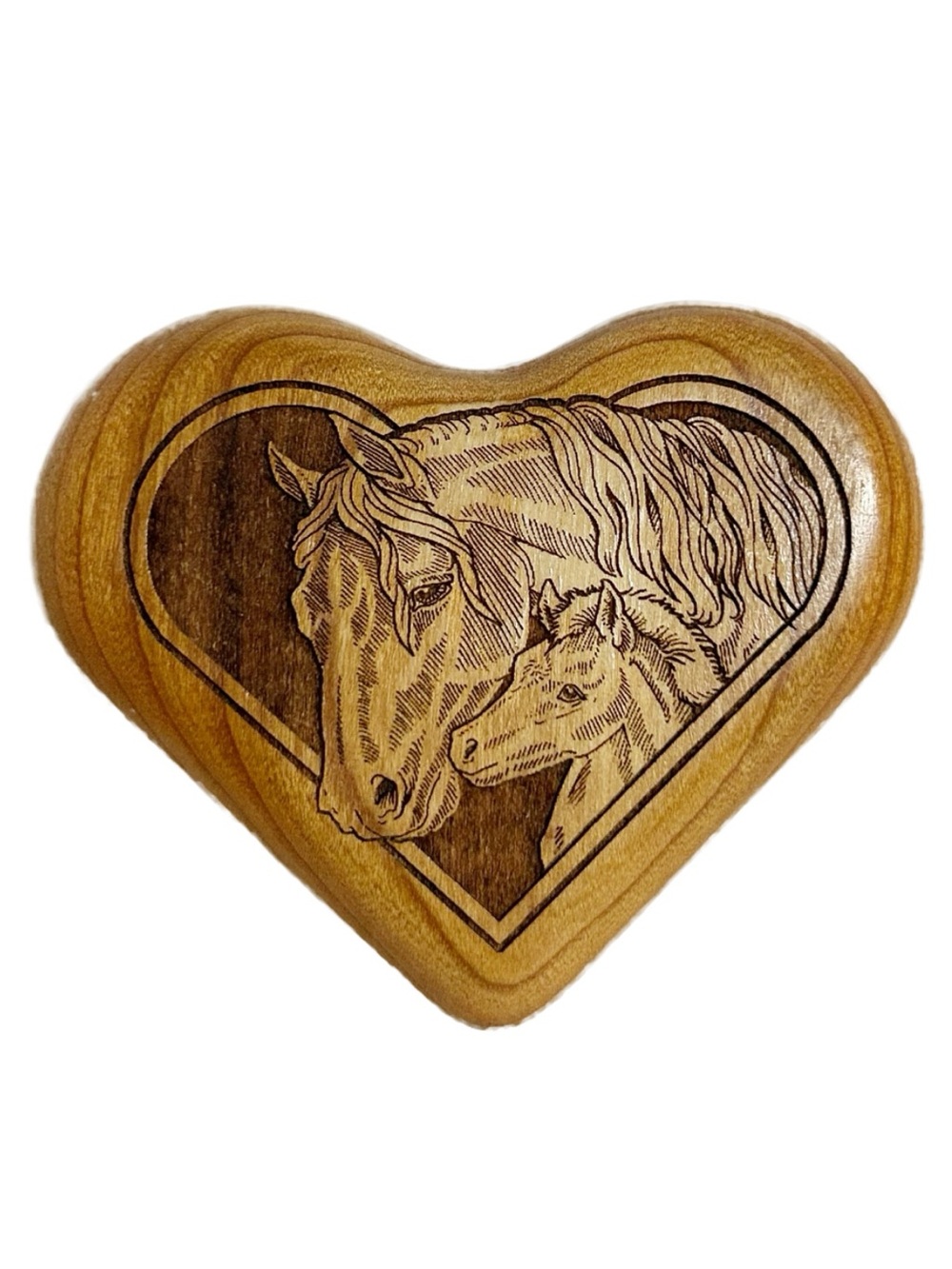 Vintage Wilderness Woods Wooden Heart Trinket & Music Box Horse & Foal Lined